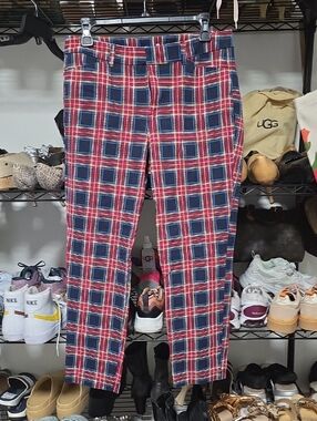 Old Navy Red and Navy Plaid Cropped Pants